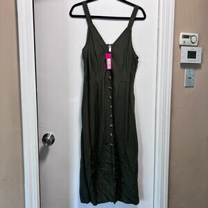 Xhilaration Olive Green Button Front Maxi Dress Women’s Size L NWT